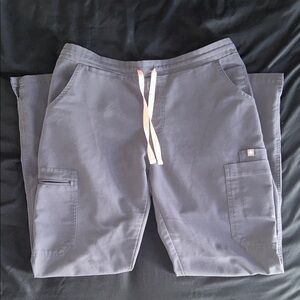 Figs Women’s Gray Scrubs Technical Collection with Pink Drawstring